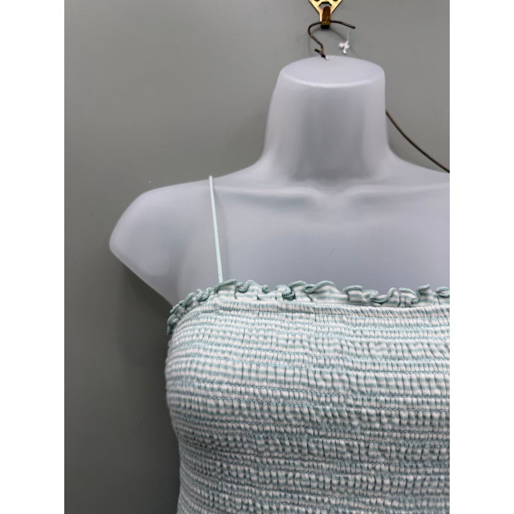 American Eagle Smocked Mini Dress Small Aqua Stripe Cotton Coastal Y2K - Picture 2 of 5